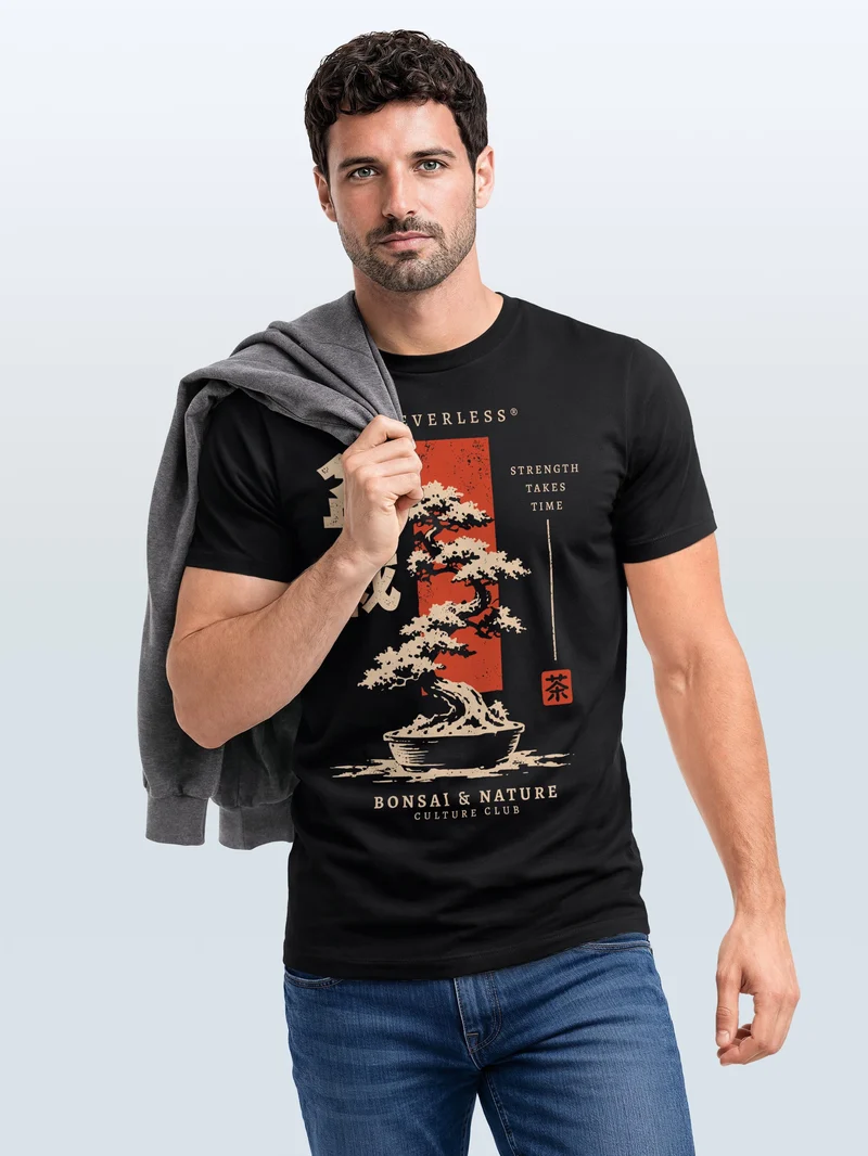 Herren T-Shirt Bonsai Frontprint Slim Fit
