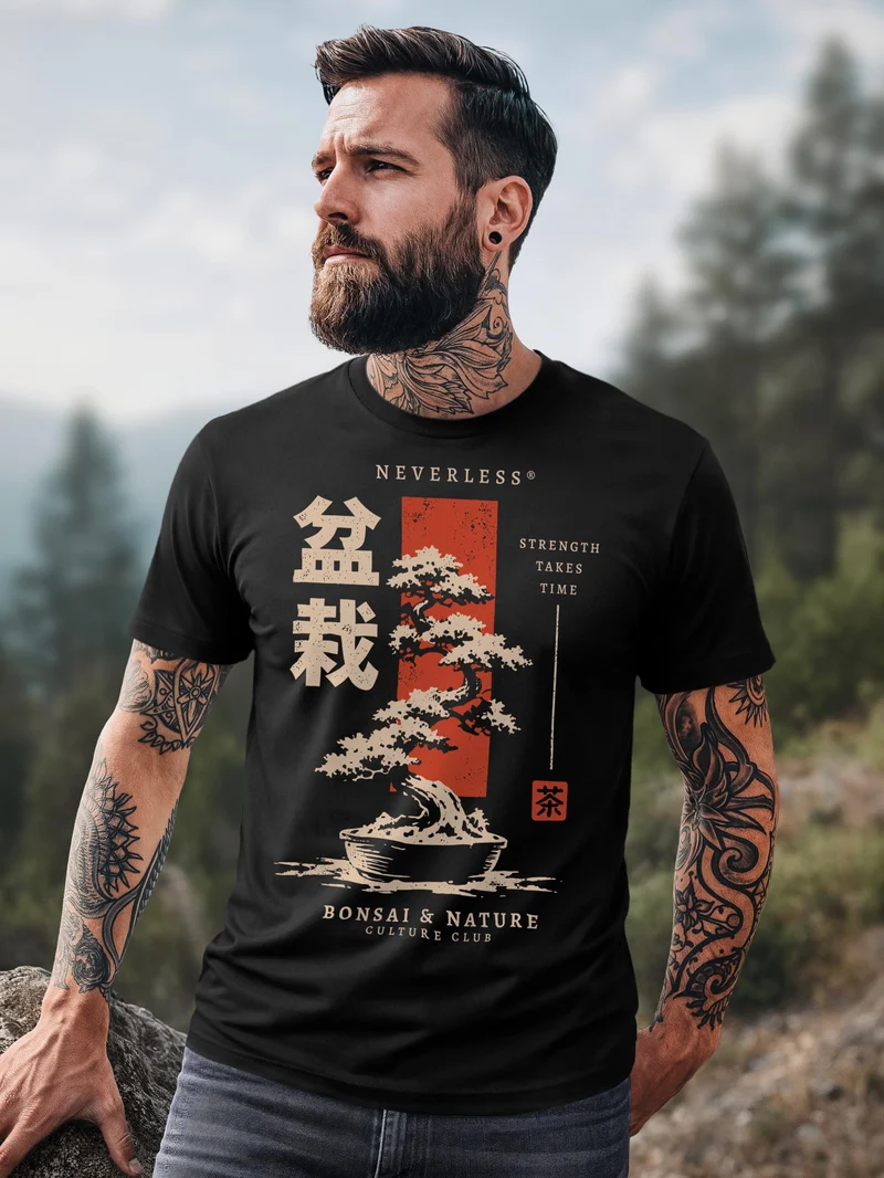 Herren T-Shirt Bonsai Frontprint Slim Fit