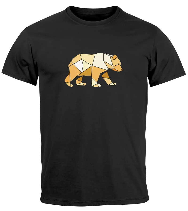Herren T-Shirt Bär Aufdruck Grafik Outdoor Polygon Motive Printshirt Natur Fashion Streetstyle
