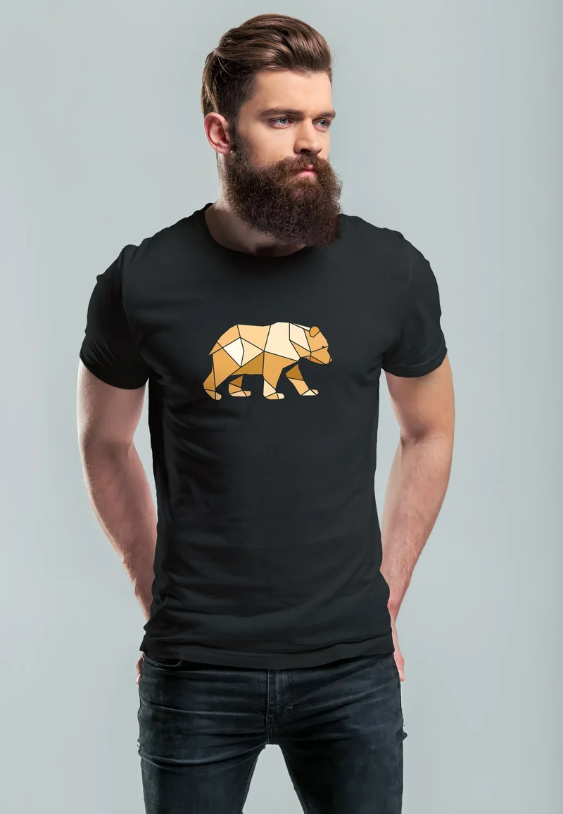 Herren T-Shirt Bär Aufdruck Grafik Outdoor Polygon Motive Printshirt Natur Fashion Streetstyle