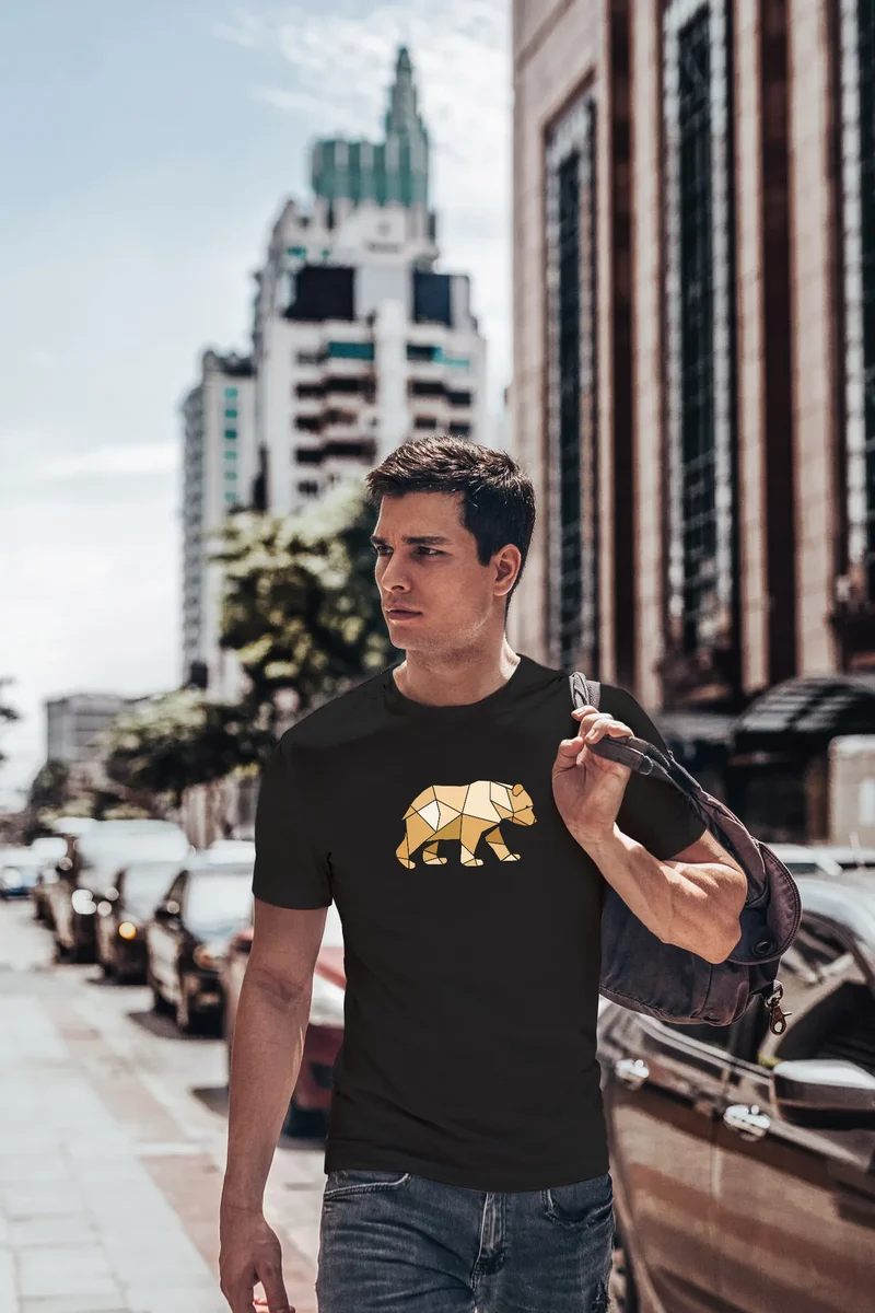Herren T-Shirt Bär Aufdruck Grafik Outdoor Polygon Motive Printshirt Natur Fashion Streetstyle