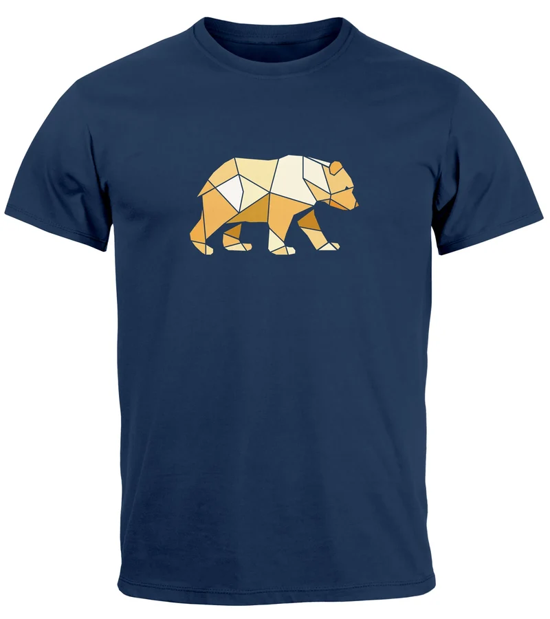 Herren T-Shirt Bär Aufdruck Grafik Outdoor Polygon Motive Printshirt Natur Fashion Streetstyle