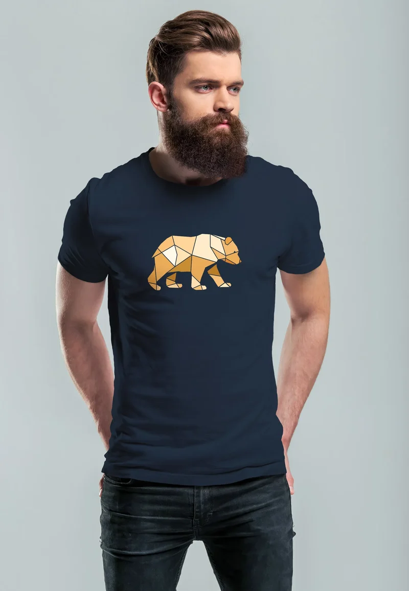 Herren T-Shirt Bär Aufdruck Grafik Outdoor Polygon Motive Printshirt Natur Fashion Streetstyle