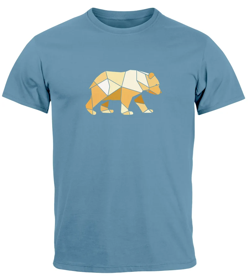Herren T-Shirt Bär Aufdruck Grafik Outdoor Polygon Motive Printshirt Natur Fashion Streetstyle