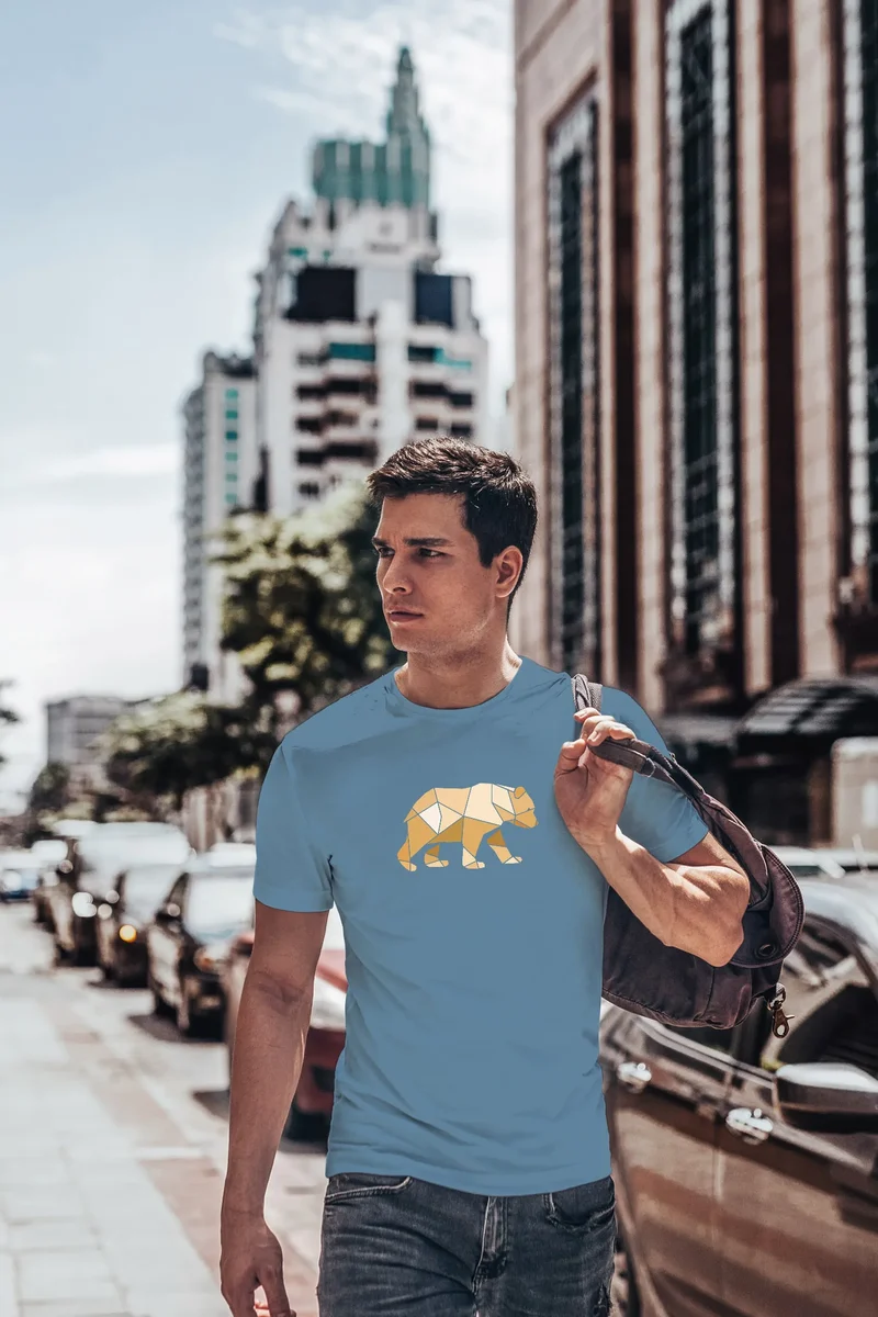 Herren T-Shirt Bär Aufdruck Grafik Outdoor Polygon Motive Printshirt Natur Fashion Streetstyle