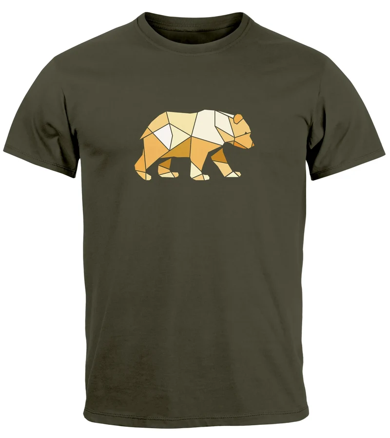 Herren T-Shirt Bär Aufdruck Grafik Outdoor Polygon Motive Printshirt Natur Fashion Streetstyle