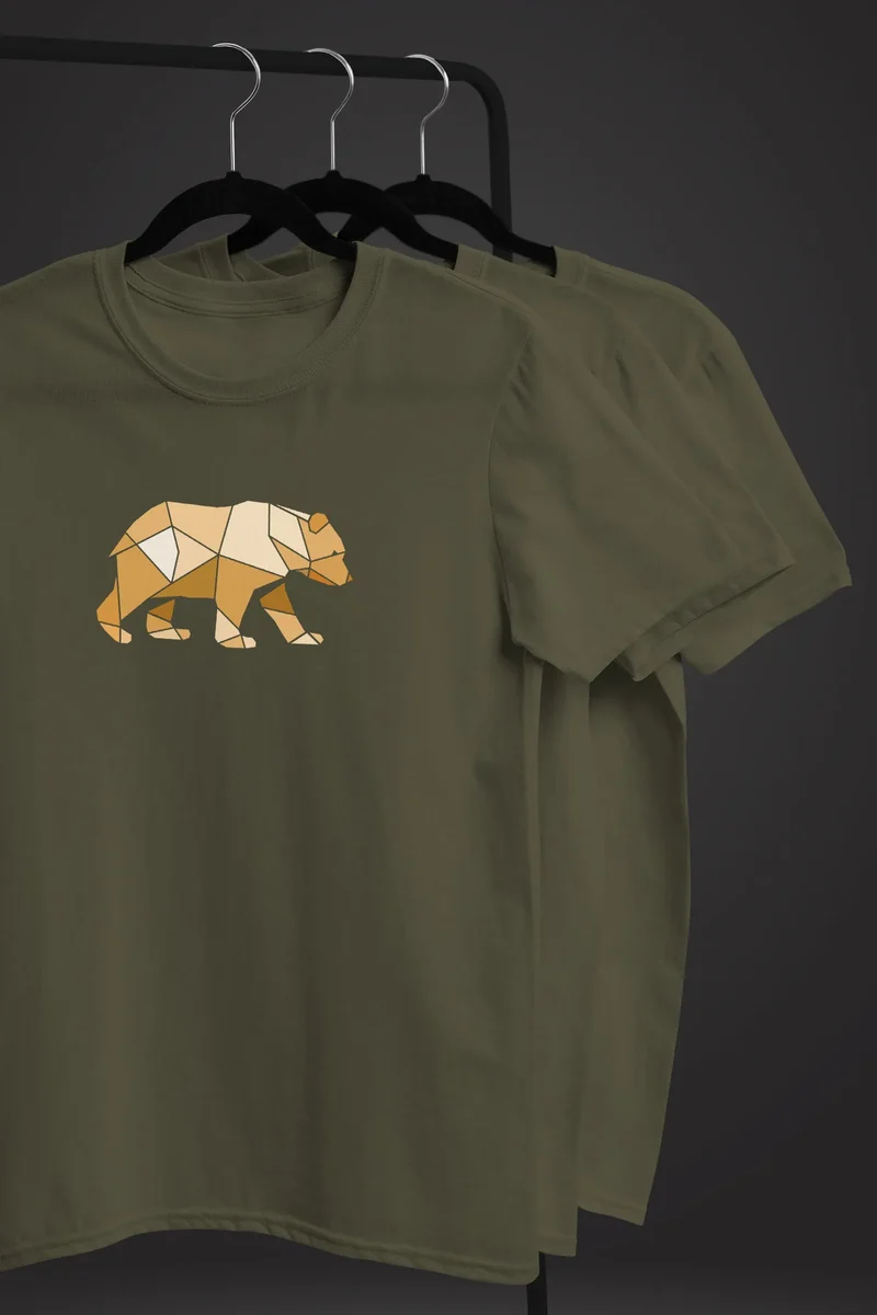 Herren T-Shirt Bär Aufdruck Grafik Outdoor Polygon Motive Printshirt Natur Fashion Streetstyle