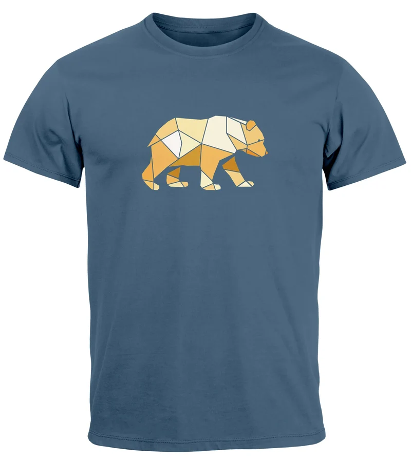 Herren T-Shirt Bär Aufdruck Grafik Outdoor Polygon Motive Printshirt Natur Fashion Streetstyle