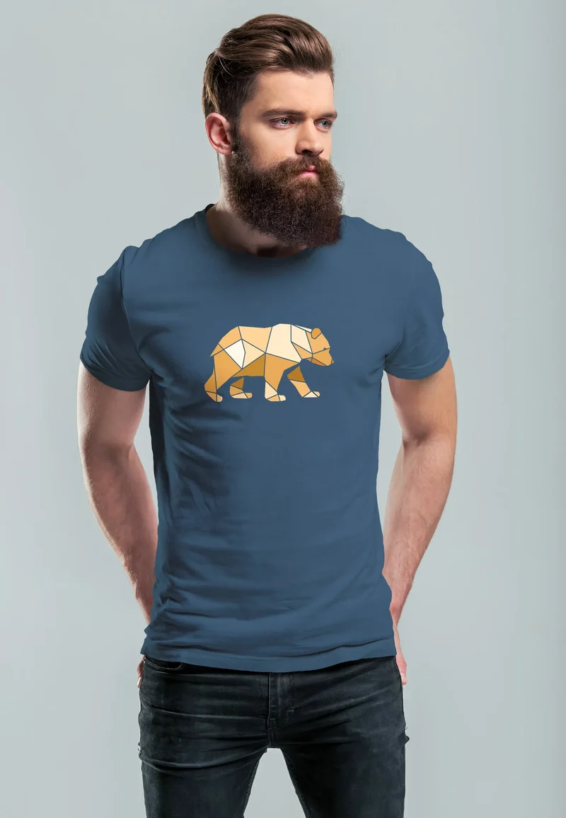 Herren T-Shirt Bär Aufdruck Grafik Outdoor Polygon Motive Printshirt Natur Fashion Streetstyle