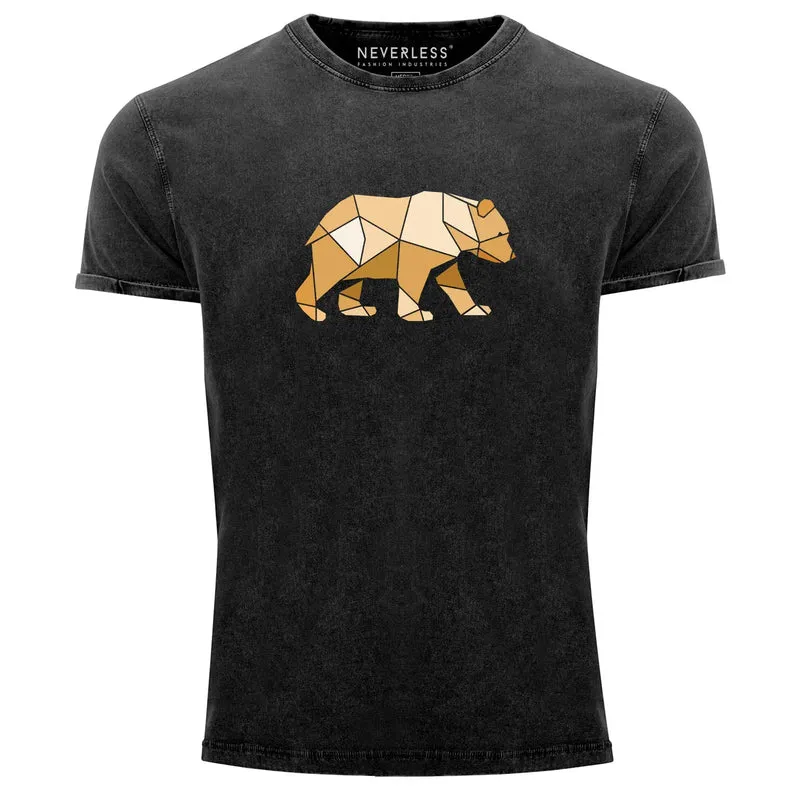 Herren Vintage Shirt Bär Aufdruck Grafik Outdoor Polygon Motive Printshirt Natur Fashion Streetstyle