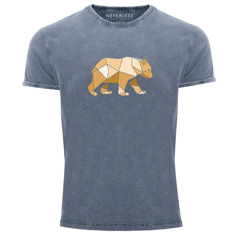 Herren Vintage Shirt Bär Aufdruck Grafik Outdoor Polygon Motive Printshirt Natur Fashion Streetstyle