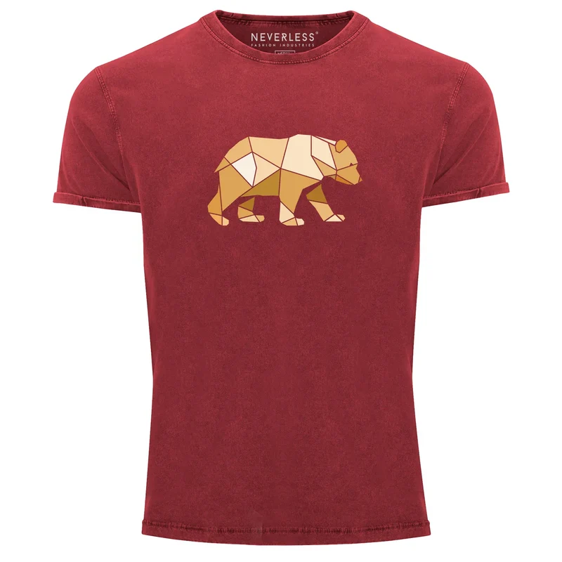 Herren Vintage Shirt Bär Aufdruck Grafik Outdoor Polygon Motive Printshirt Natur Fashion Streetstyle