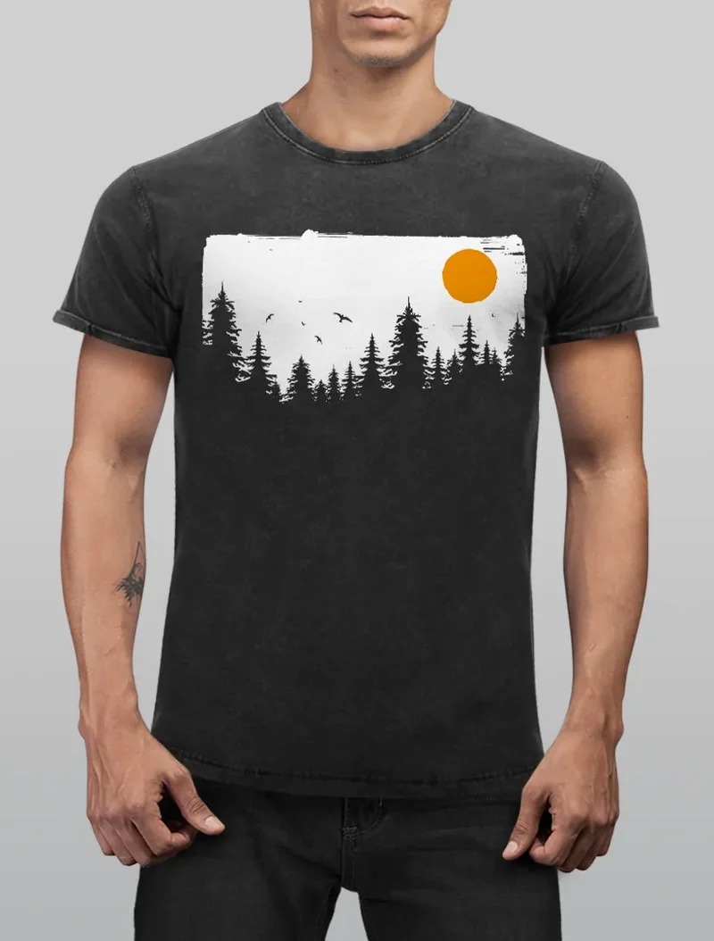 Herren Vintage Shirt Wald Bäume Outdoor Adventure Abenteuer Natur-Liebhaber Fashion Streetstyle
