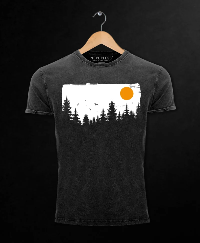 Herren Vintage Shirt Wald Bäume Outdoor Adventure Abenteuer Natur-Liebhaber Fashion Streetstyle