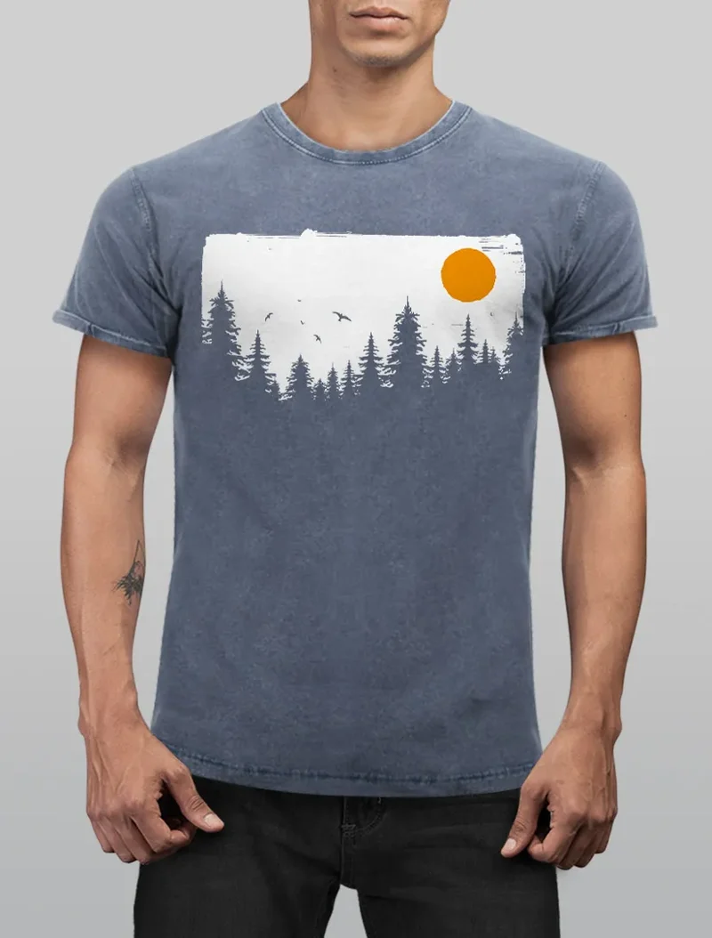 Herren Vintage Shirt Wald Bäume Outdoor Adventure Abenteuer Natur-Liebhaber Fashion Streetstyle