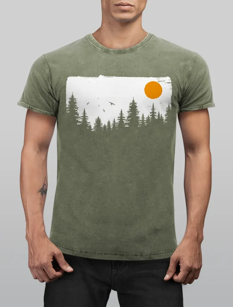 Herren Vintage Shirt Wald Bäume Outdoor Adventure Abenteuer Natur-Liebhaber Fashion Streetstyle