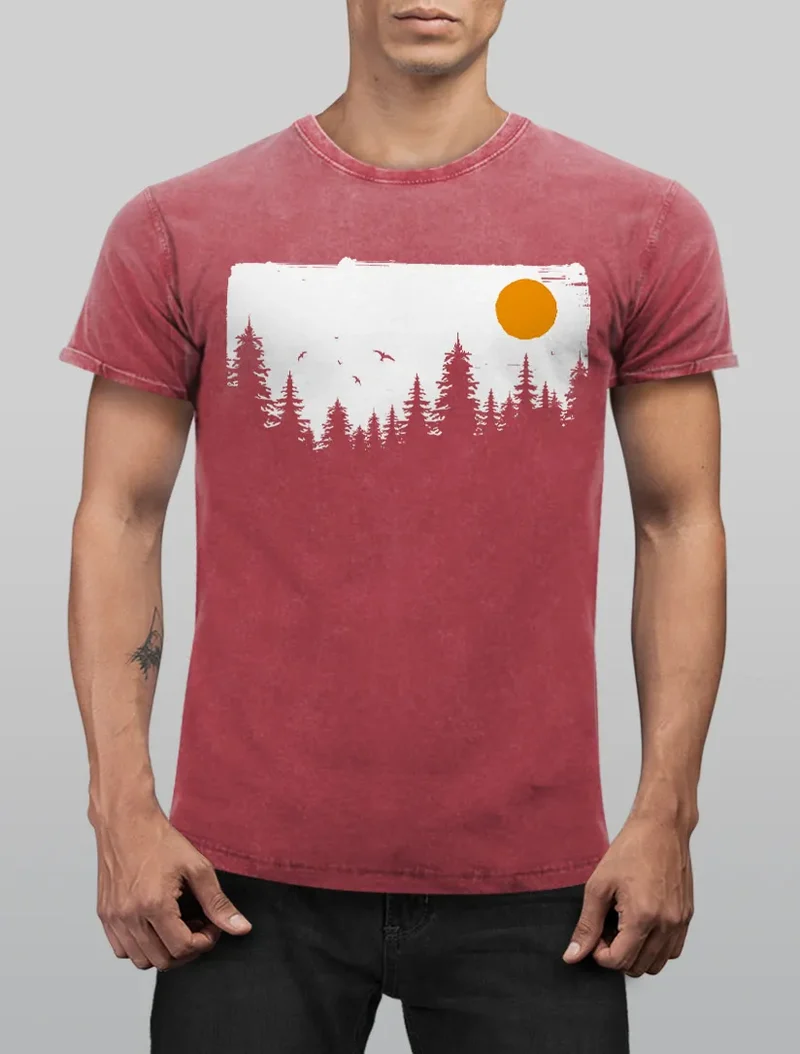 Herren Vintage Shirt Wald Bäume Outdoor Adventure Abenteuer Natur-Liebhaber Fashion Streetstyle