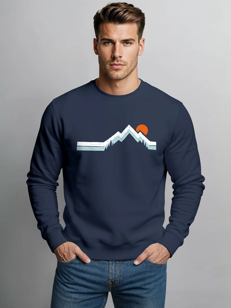 Sweatshirt Herren Berg Wandern Natur Outdoor Aufdruck Print Rundhals-Pullover Fashion Streetwear