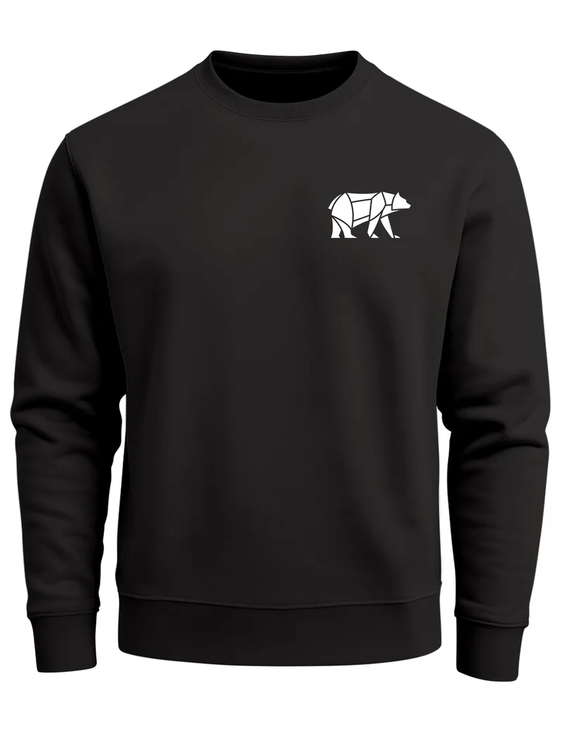 Sweatshirt Herren Print Aufdruck Bär Polygon Design Wander Outdoor Rundhals-Pullover Fashion Streetwear