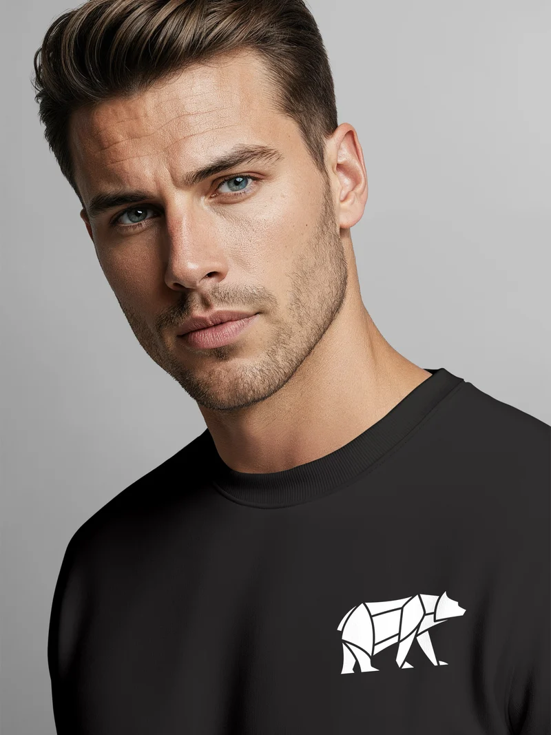 Sweatshirt Herren Print Aufdruck Bär Polygon Design Wander Outdoor Rundhals-Pullover Fashion Streetwear