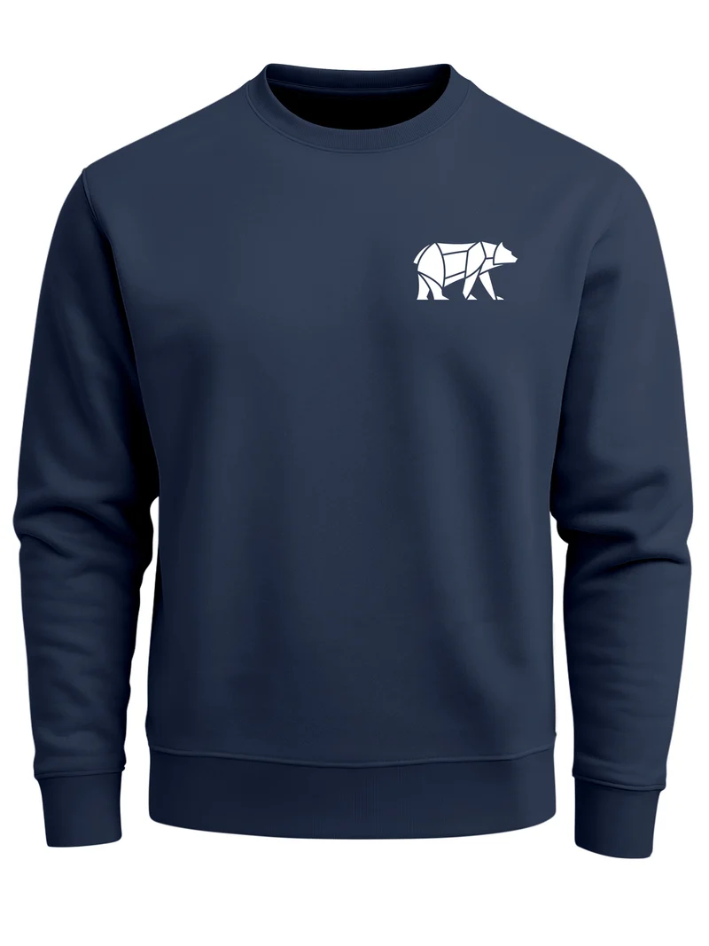Sweatshirt Herren Print Aufdruck Bär Polygon Design Wander Outdoor Rundhals-Pullover Fashion Streetwear