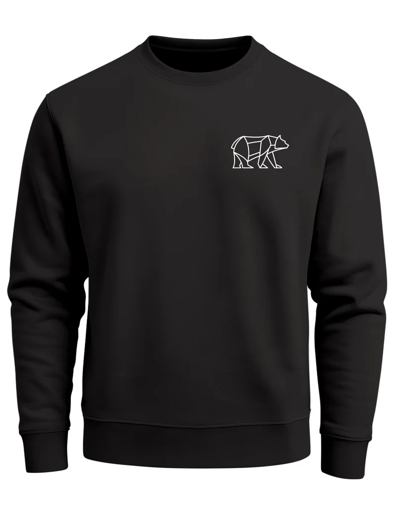 Sweatshirt Herren Print Aufdruck Bär Polygon Design Wander Outdoor Rundhals-Pullover Fashion Streetwear