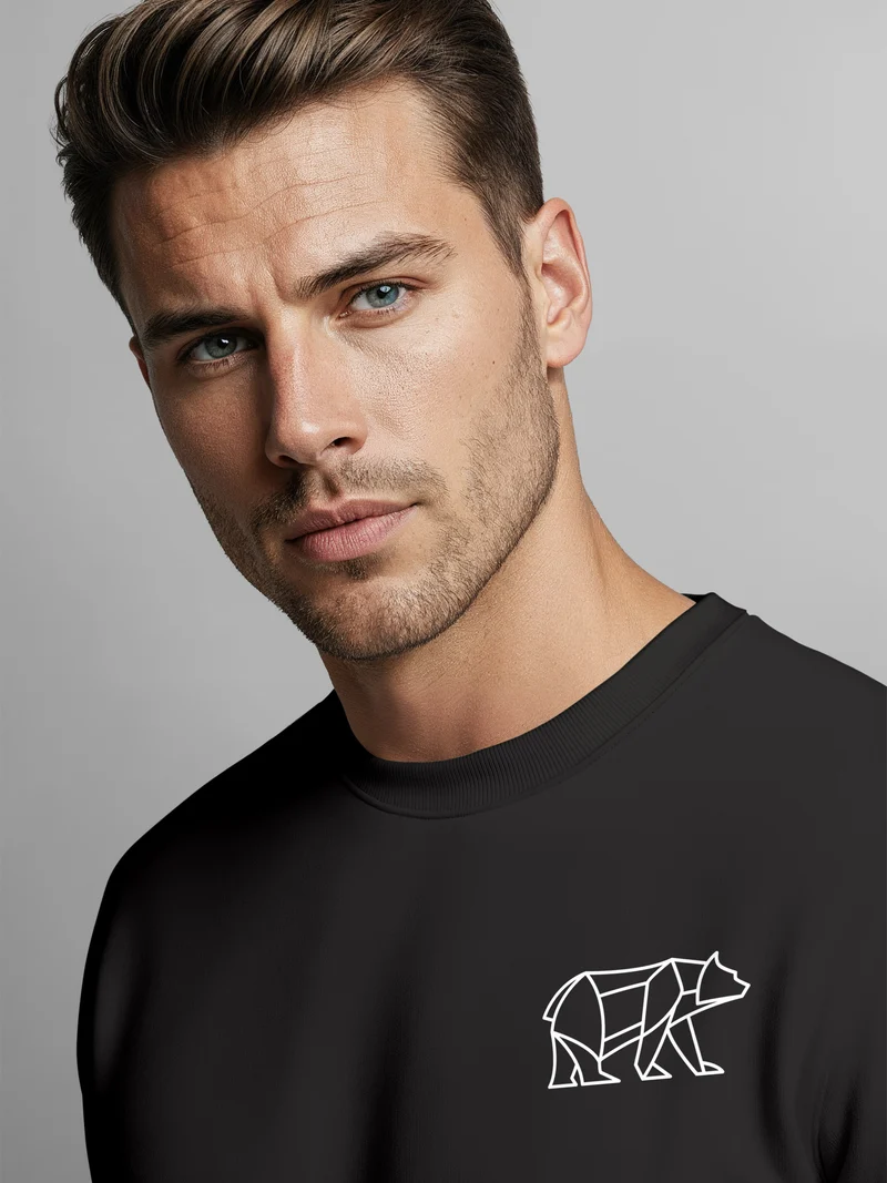 Sweatshirt Herren Print Aufdruck Bär Polygon Design Wander Outdoor Rundhals-Pullover Fashion Streetwear