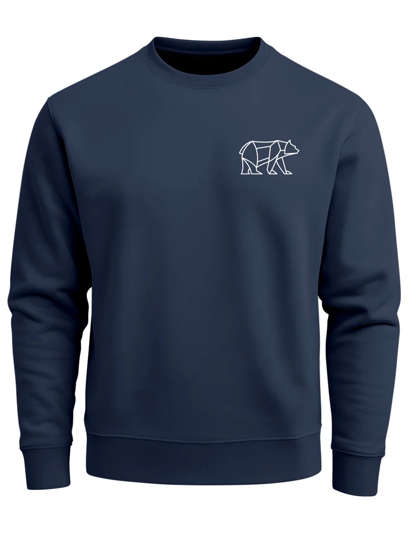 Sweatshirt Herren Print Aufdruck Bär Polygon Design Wander Outdoor Rundhals-Pullover Fashion Streetwear