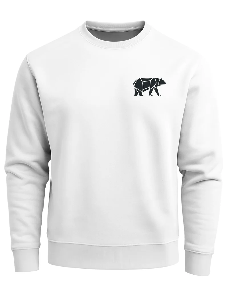 Sweatshirt Herren Print Aufdruck Bär Polygon Design Wander Outdoor Rundhals-Pullover Fashion Streetwear