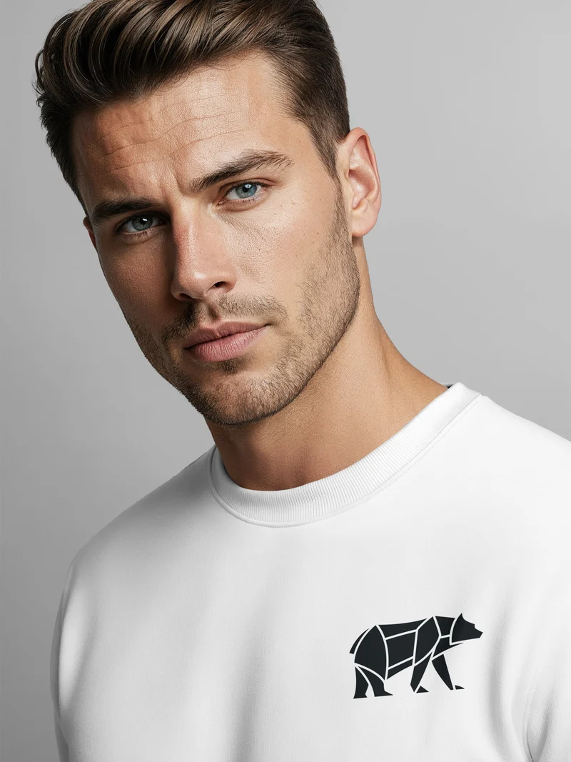 Sweatshirt Herren Print Aufdruck Bär Polygon Design Wander Outdoor Rundhals-Pullover Fashion Streetwear