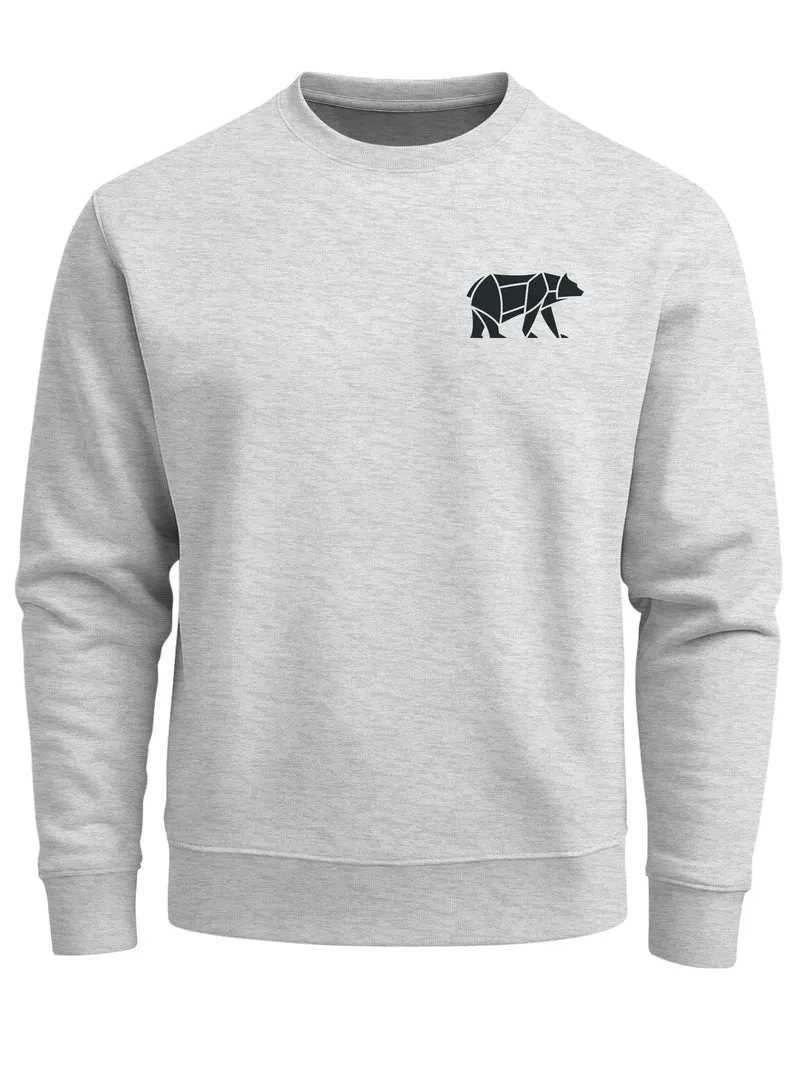 Sweatshirt Herren Print Aufdruck Bär Polygon Design Wander Outdoor Rundhals-Pullover Fashion Streetwear