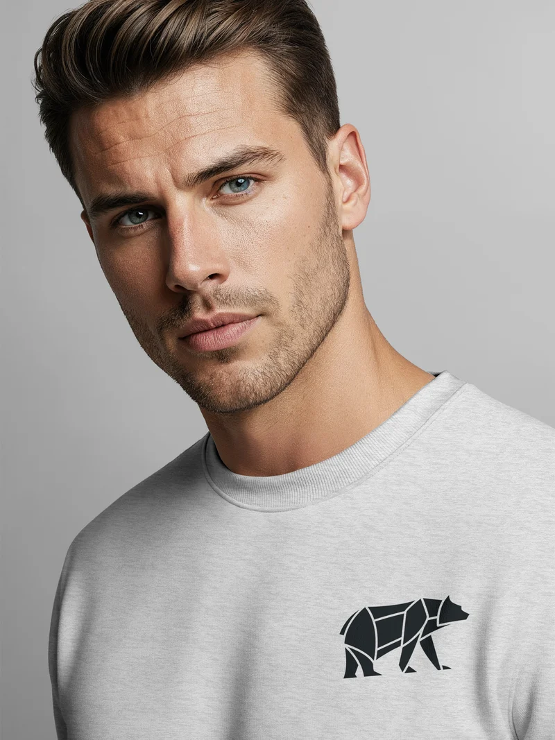 Sweatshirt Herren Print Aufdruck Bär Polygon Design Wander Outdoor Rundhals-Pullover Fashion Streetwear