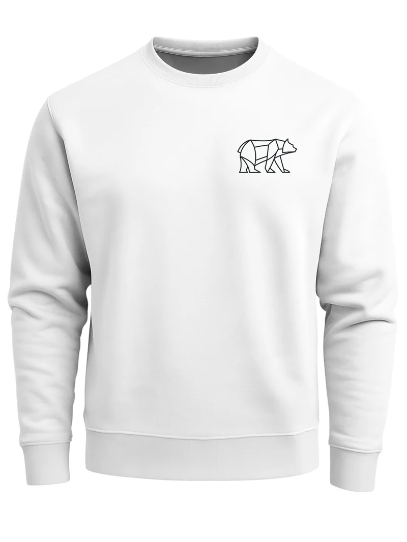 Sweatshirt Herren Print Aufdruck Bär Polygon Design Wander Outdoor Rundhals-Pullover Fashion Streetwear