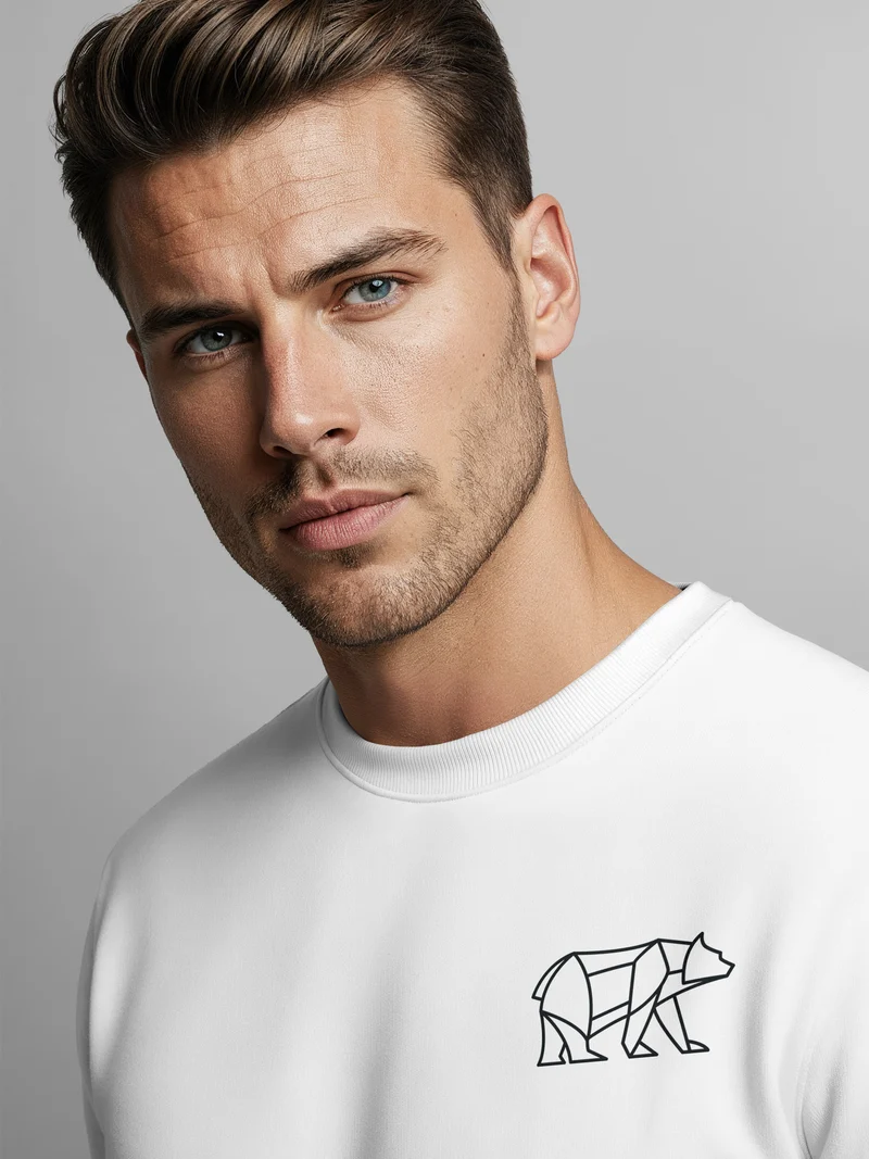 Sweatshirt Herren Print Aufdruck Bär Polygon Design Wander Outdoor Rundhals-Pullover Fashion Streetwear