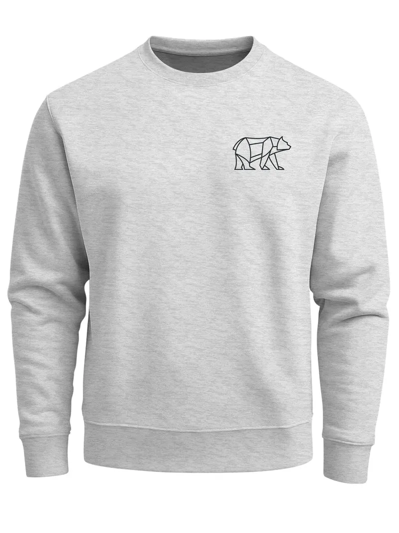 Sweatshirt Herren Print Aufdruck Bär Polygon Design Wander Outdoor Rundhals-Pullover Fashion Streetwear