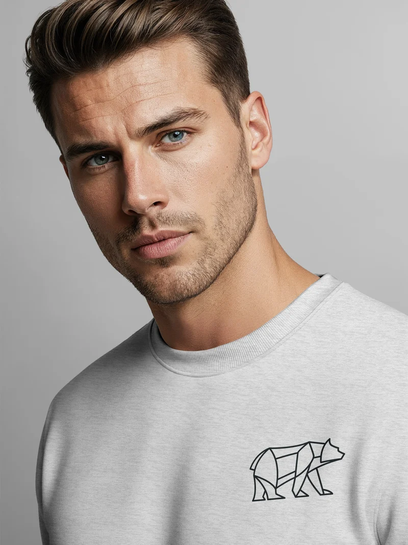 Sweatshirt Herren Print Aufdruck Bär Polygon Design Wander Outdoor Rundhals-Pullover Fashion Streetwear