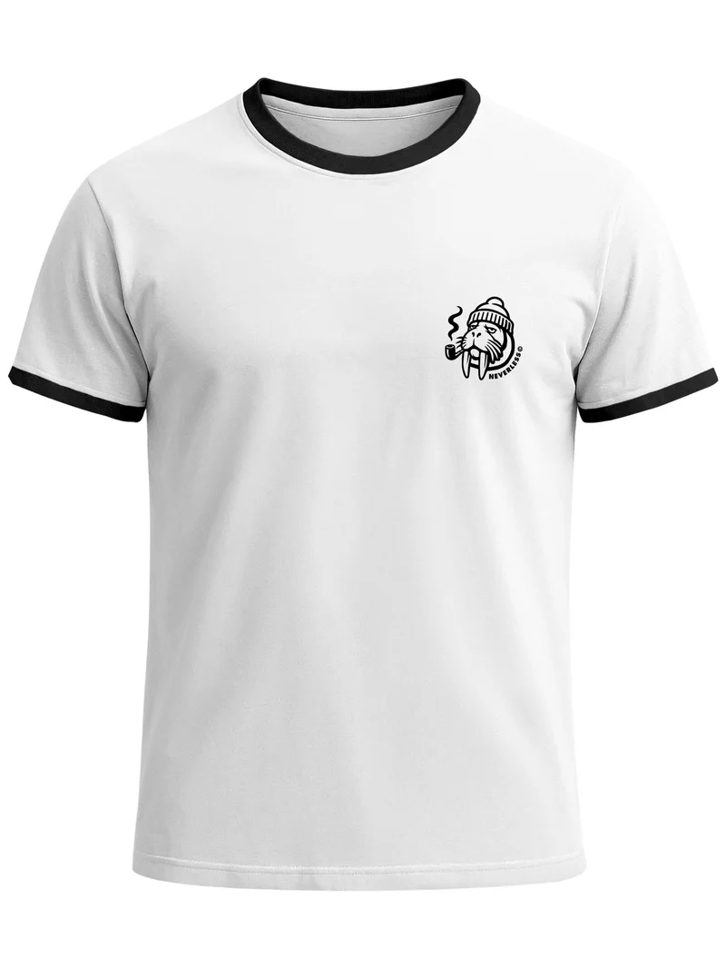 Herren T-Shirt Retro Kontrastbund - Logo Design Walross - Printshirt im Vintage-Look