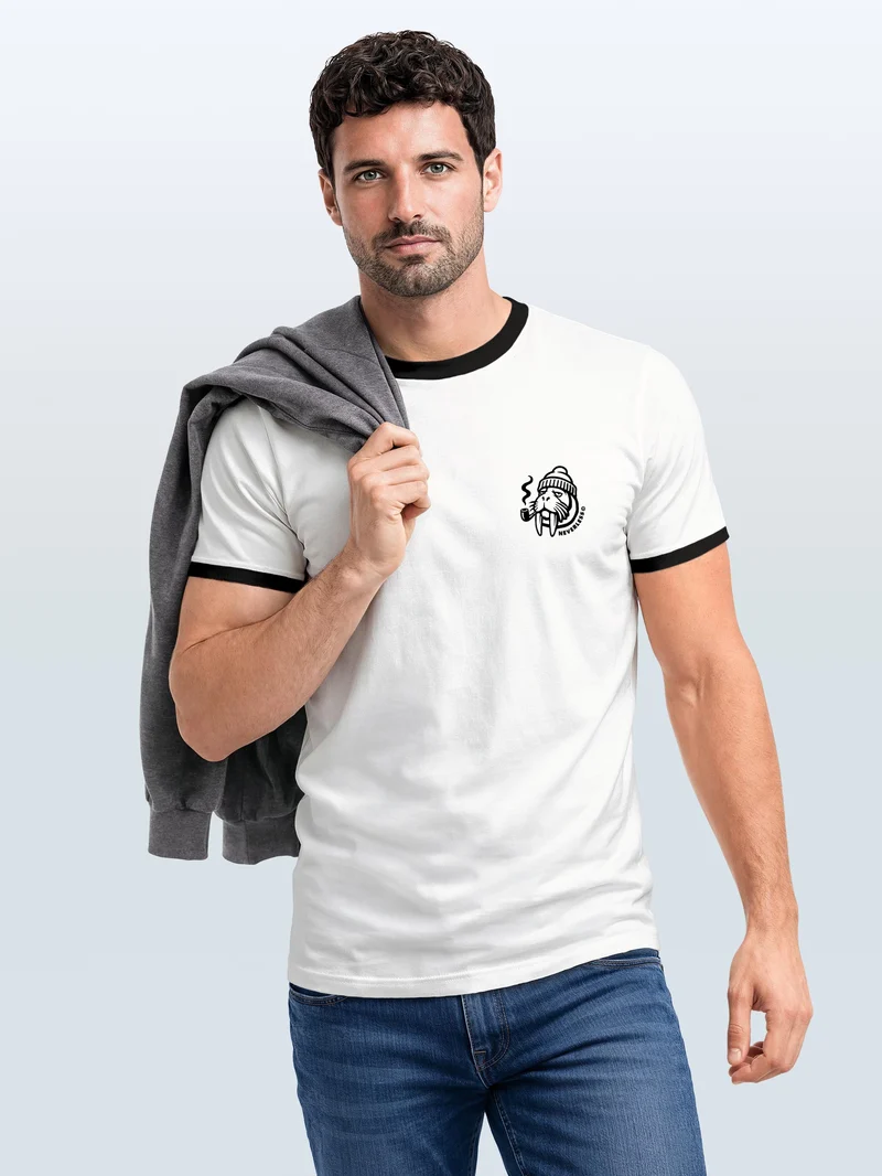 Herren T-Shirt Retro Kontrastbund - Logo Design Walross - Printshirt im Vintage-Look