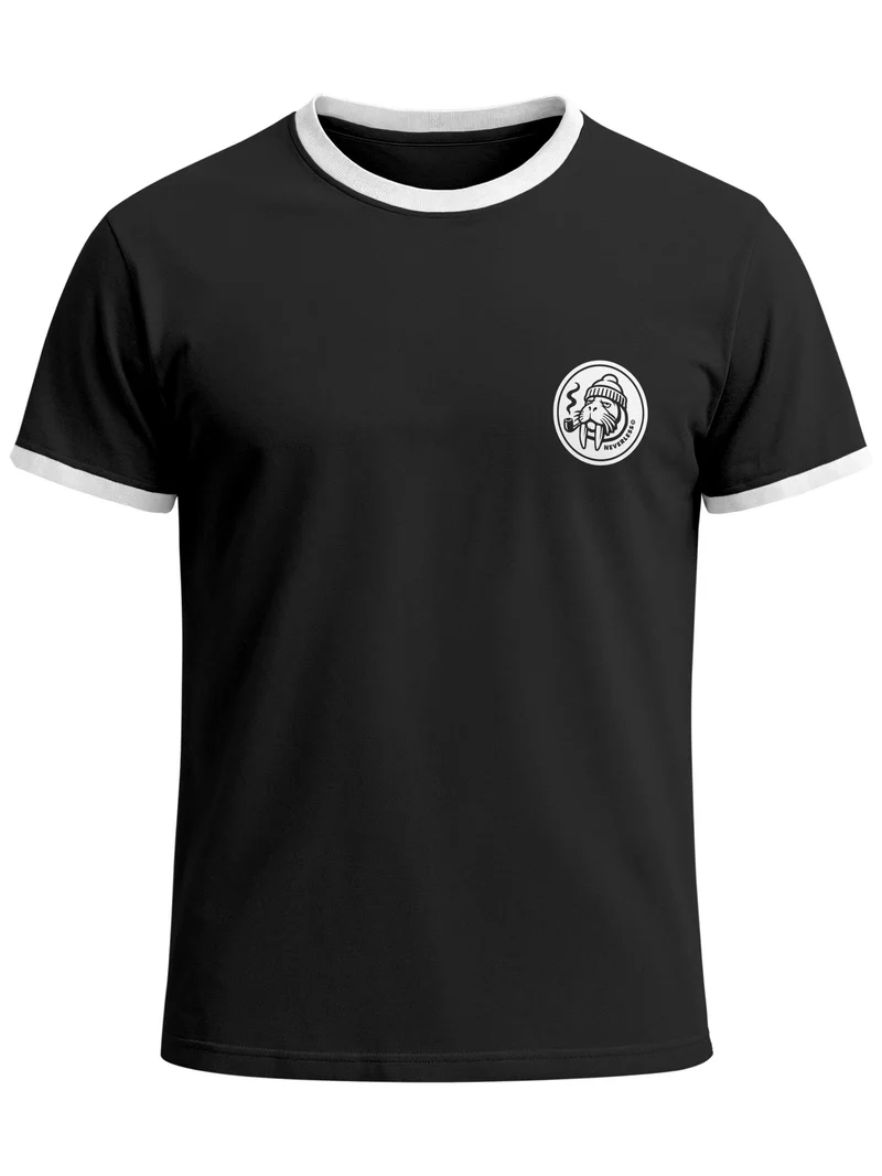 Herren T-Shirt Retro Kontrastbund - Logo Design Walross - Printshirt im Vintage-Look