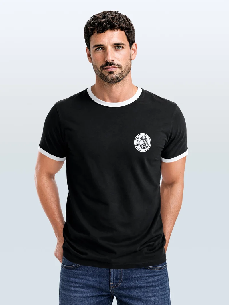 Herren T-Shirt Retro Kontrastbund - Logo Design Walross - Printshirt im Vintage-Look