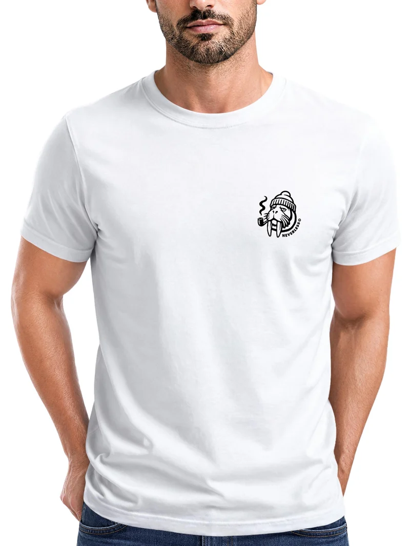 Herren T-Shirt Brustprint - Logo Design Walross - Baumwollshirt Männer Fashion Streetstyle Slim Fit