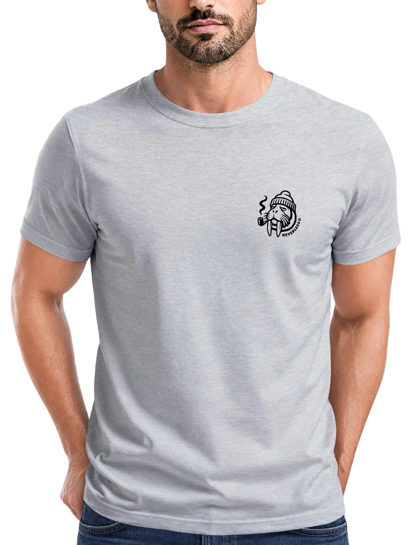 Herren T-Shirt Brustprint - Logo Design Walross - Baumwollshirt Männer Fashion Streetstyle Slim Fit
