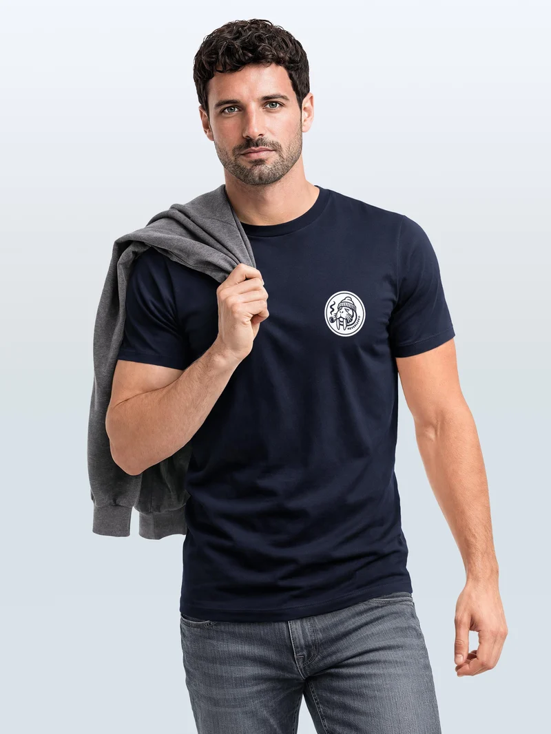 Herren T-Shirt Brustprint - Logo Design Walross - Baumwollshirt Männer Fashion Streetstyle Slim Fit
