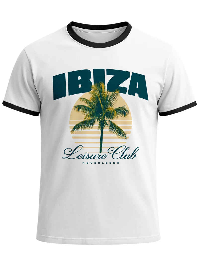 Herren T-Shirt Retro Kontrastbund - Design Ibiza Leisure Club - Printshirt im Vintage-Look