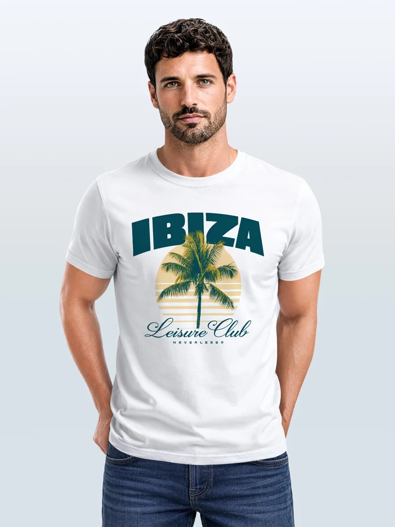 Herren T-Shirt Frontprint - Design Ibiza Leisure Club - Baumwollshirt Männer Fashion Streetstyle Slim Fit
