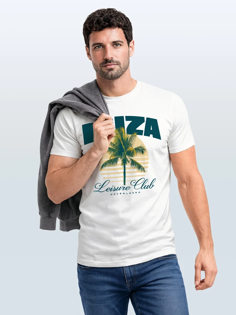 Herren T-Shirt Frontprint - Design Ibiza Leisure Club - Baumwollshirt Männer Fashion Streetstyle Slim Fit