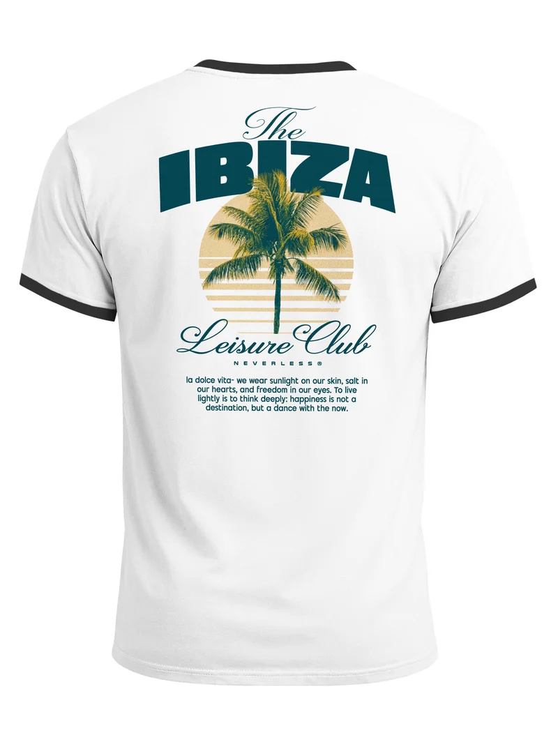 Herren T-Shirt Retro Kontrastbund - Design Ibiza Leisure Club - Printshirt im Vintage-Look