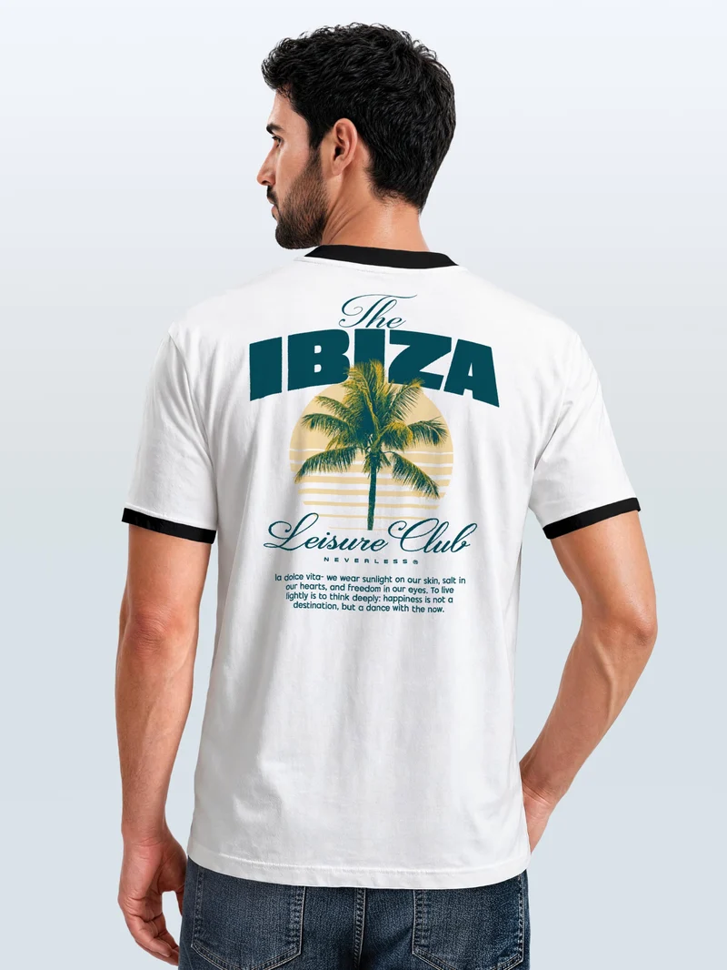 Herren T-Shirt Retro Kontrastbund - Design Ibiza Leisure Club - Printshirt im Vintage-Look