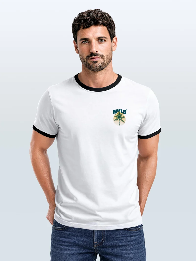 Herren T-Shirt Retro Kontrastbund - Design Ibiza Leisure Club - Printshirt im Vintage-Look