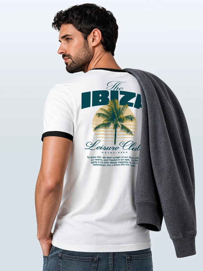 Herren T-Shirt Retro Kontrastbund - Design Ibiza Leisure Club - Printshirt im Vintage-Look